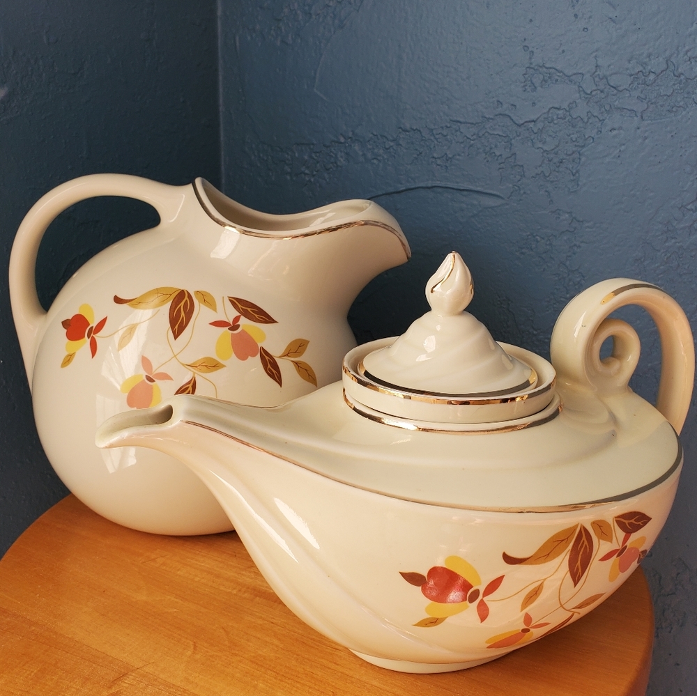 1950s Hall Autumn Leaf Pitcher & Aladdin Teapot